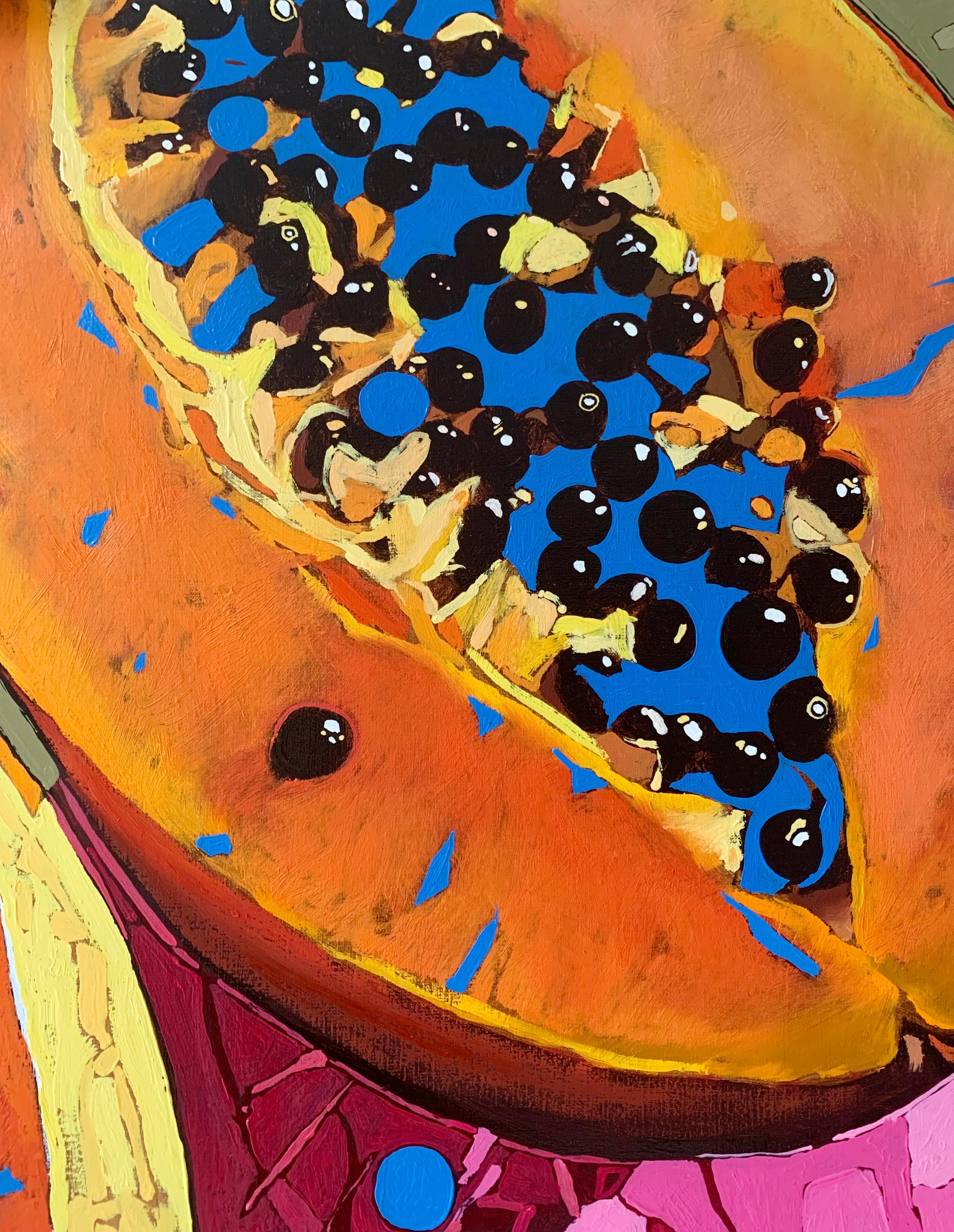 Papayas. Figurative Oil Painting, Colorful Pop art, Still life, Polish art For Sale 1
