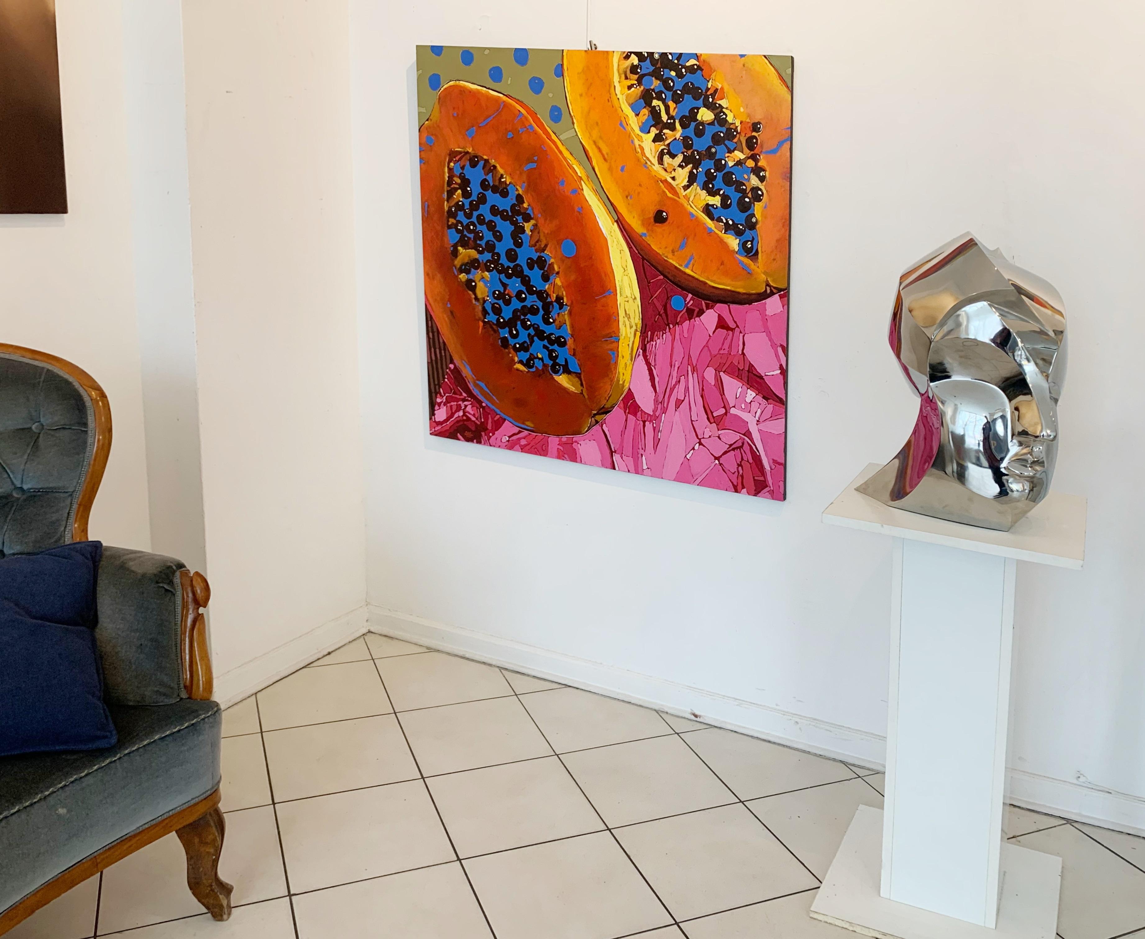 Papayas. Figurative Oil Painting, Colorful Pop art, Still life, Polish art For Sale 3