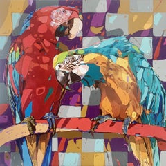 Parrots 11 - Figurative Oil Painting, Pop art, Animals, Polish artist