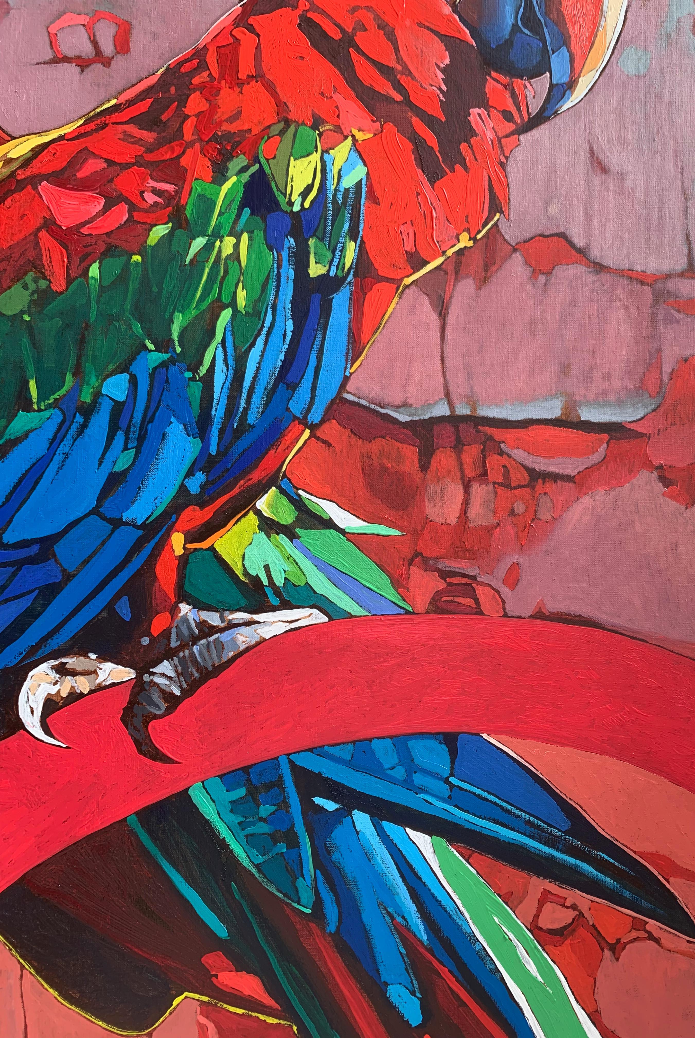 Loros 17. Pintura al óleo figurativa, Colorido, Pop art, Animales, Artista polaco - Painting de Rafał Gadowski