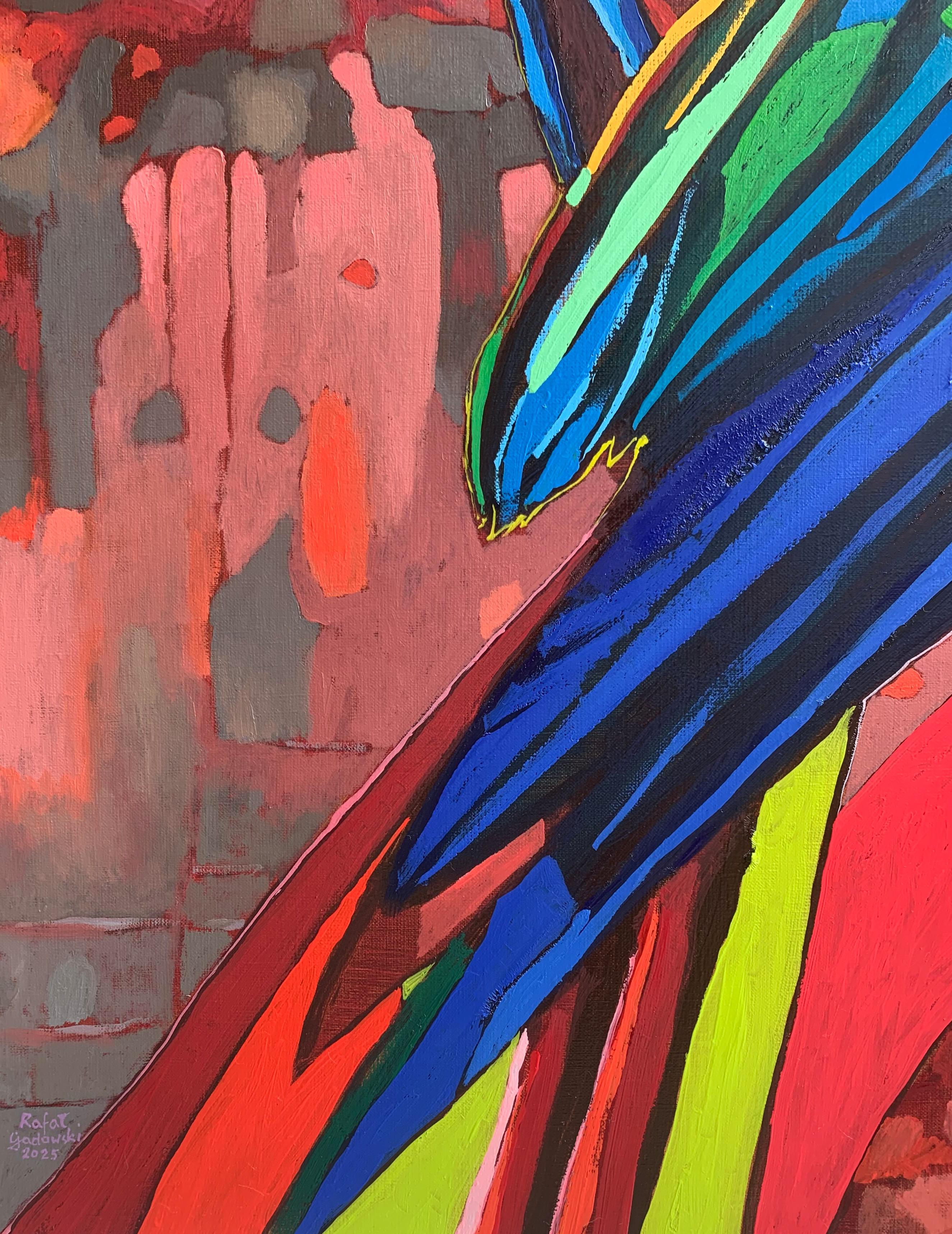 Loros 17. Pintura al óleo figurativa, Colorido, Pop art, Animales, Artista polaco - Figurative Painting Rosa de Rafał Gadowski