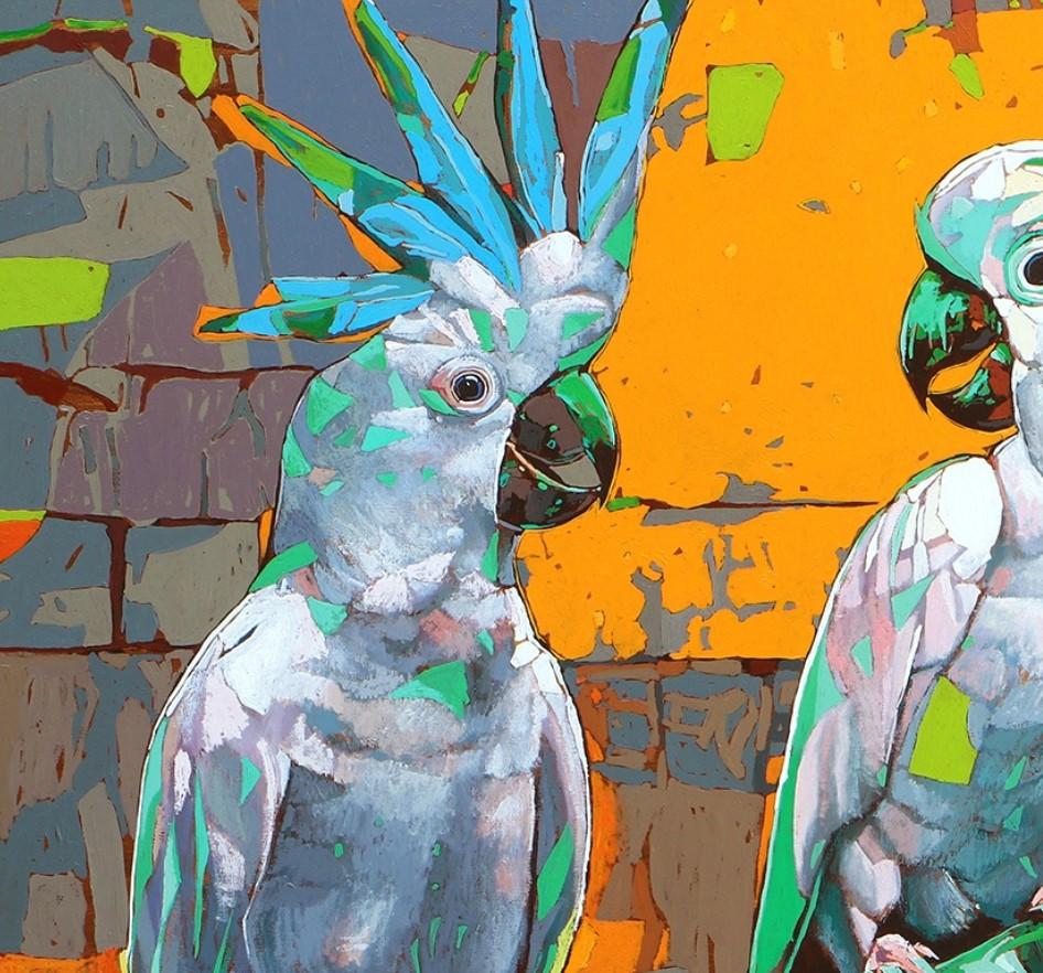 Papageien 18. Figurative ausdrucksstarke Ölmalerei, farbenfroh, Tiere, polnisch – Painting von Rafał Gadowski