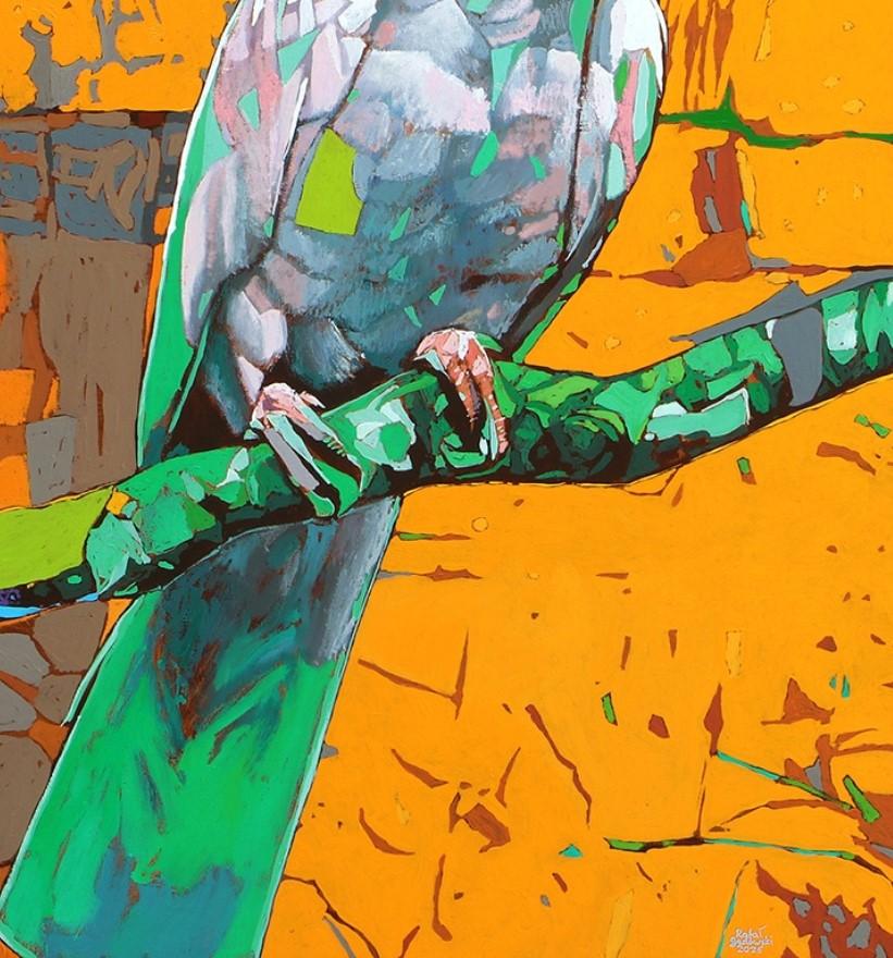 Papageien 18. Figurative ausdrucksstarke Ölmalerei, farbenfroh, Tiere, polnisch (Sonstige Kunststile), Painting, von Rafał Gadowski