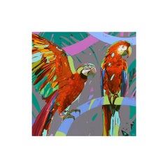 « Perroquets 20 » : peinture à l'huile figurative contemporaine, pop art, animaux, artiste polonais