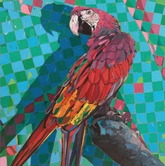 Papageien 12. Figuratives Ölgemälde, farbenfrohes, Pop-Art, Tiere, polnischer Künstler