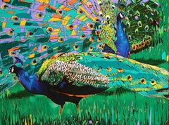 Peacock 32. Figurative Oil Painting, Colorful, Pop art, Animals, Polish artist