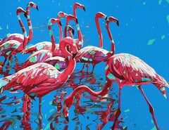 Pavoni 28. Pittura ad olio figurativa, Colorata, Pop art, Animali, Artista polacco