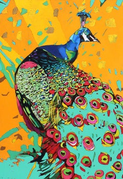 Peacocks 36. Figurative Oil Painting, Colorful, Pop art, Animals, Polish artist