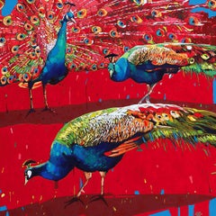 Pavoni 36. Pittura ad olio figurativa, Colorata, Pop art, Animali, Artista polacco