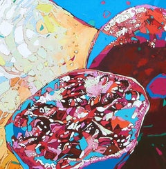 Grenades 11. Peinture à l'huile figurative et expressive, colorée, fruits, polonaise