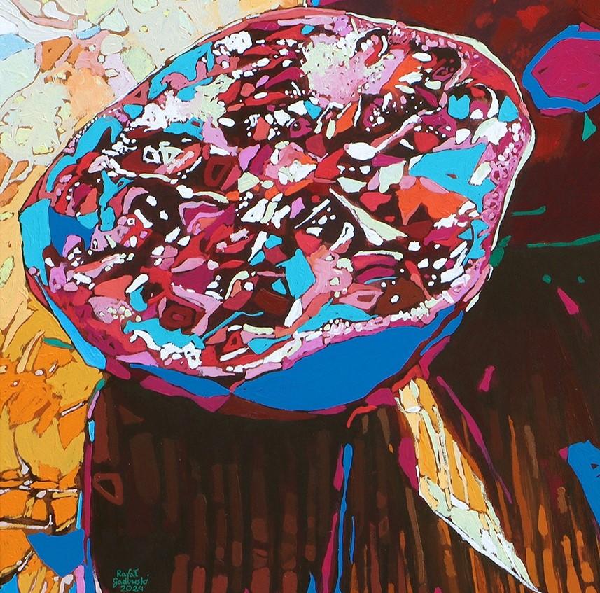 Grenades 11. Peinture à l'huile figurative et expressive, colorée, fruits, polonaise - Autres styles artistiques Painting par Rafał Gadowski