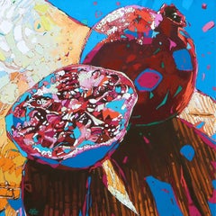 Grenades 11. Peinture à l'huile figurative et expressive, colorée, fruits, polonaise