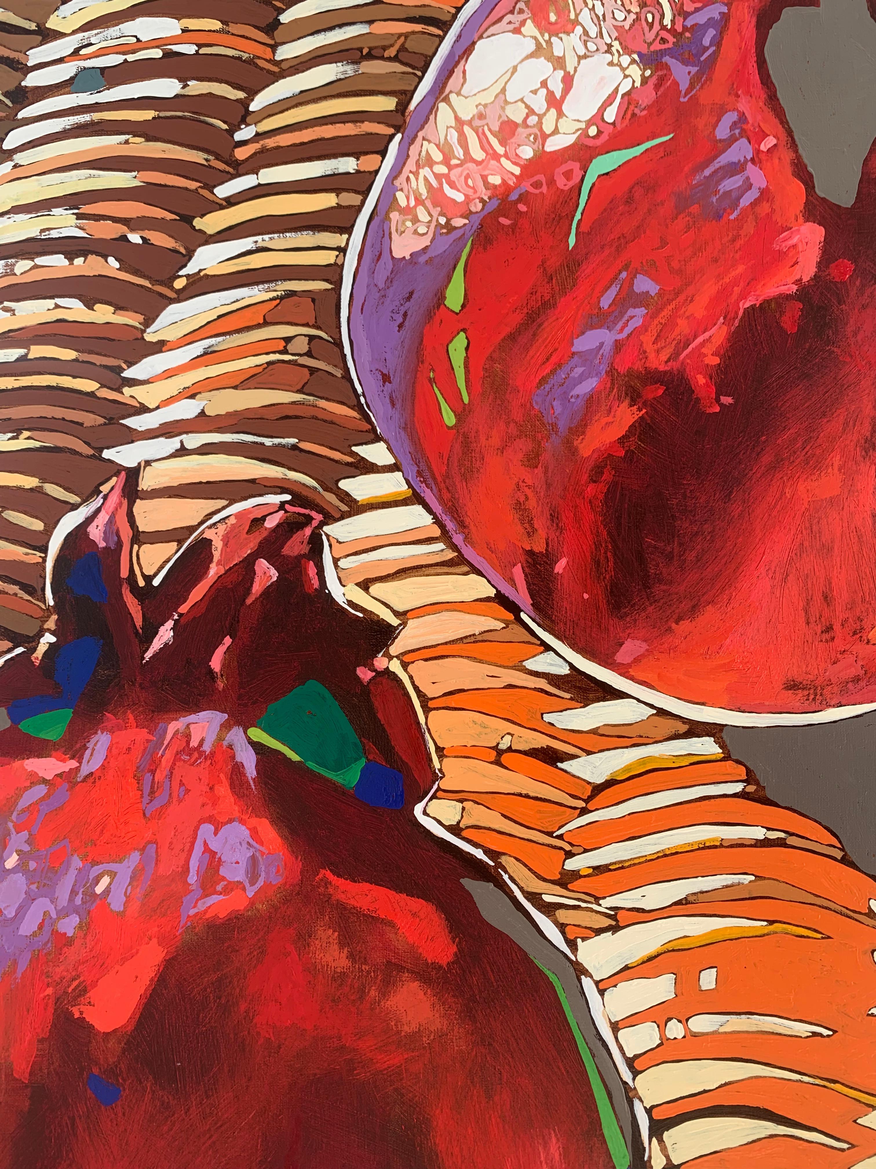 Pomegranates. Figurative Oil Painting, Colorful Pop art, Still life, Polish art For Sale 1