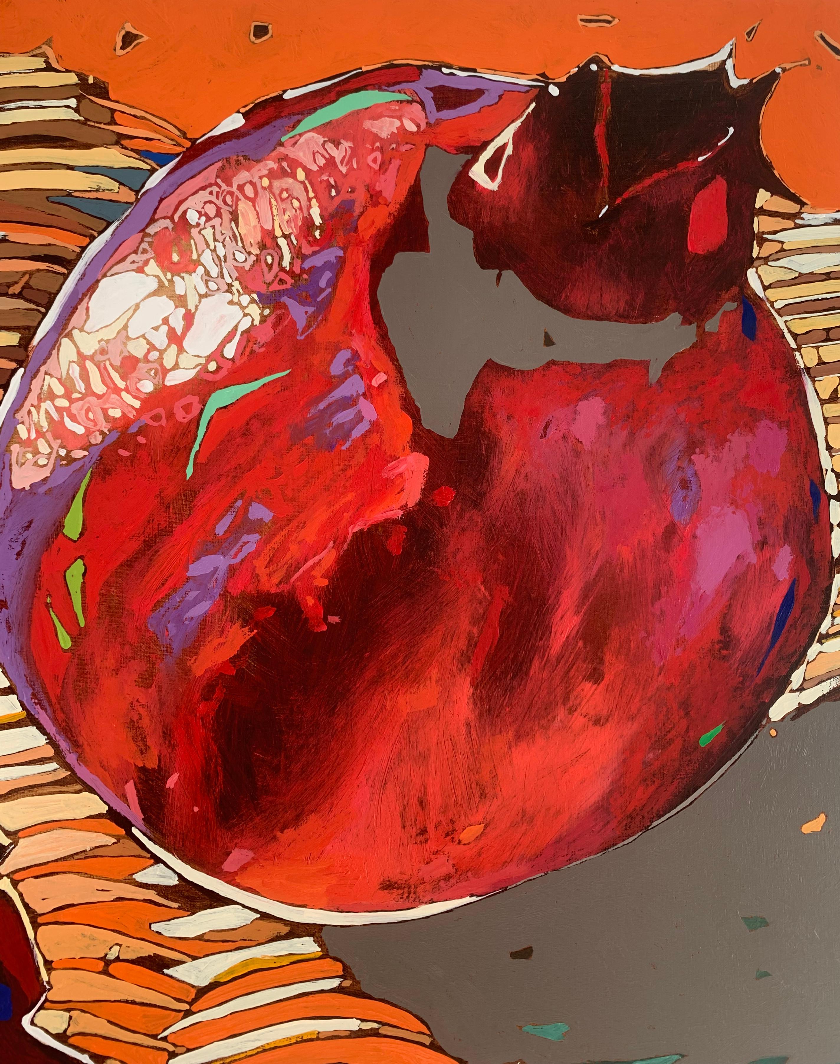Pomegranates. Figurative Oil Painting, Colorful Pop art, Still life, Polish art For Sale 2