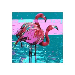 Rafał Gadowski, Flamingos 33, Modern Animal Colorful Oil Painting on Canvas