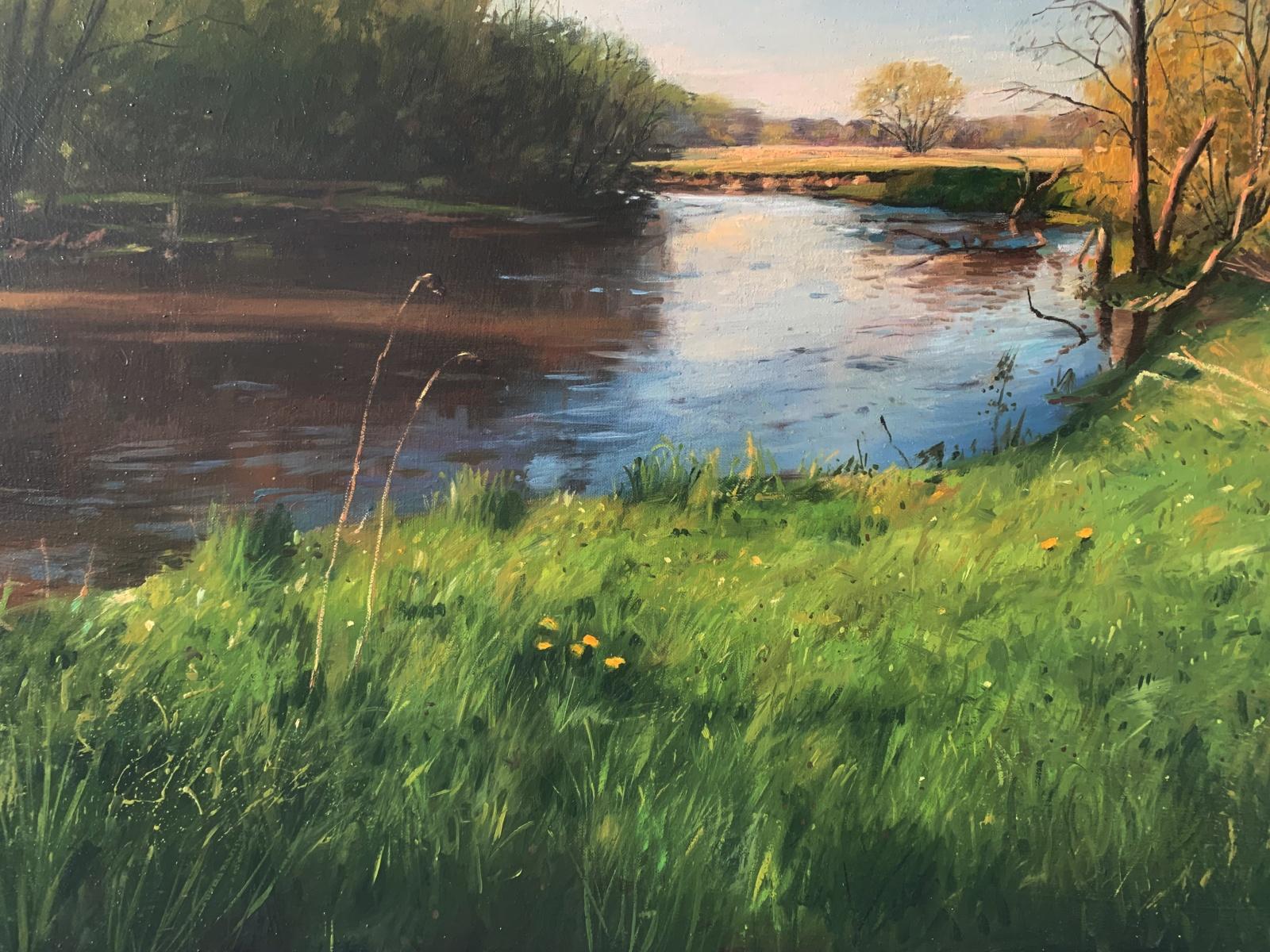Frühling. Figurative Landschaft Ölgemälde, Klassischer Stil, Realismus, Polnische Kunst (Schwarz), Landscape Painting, von Rafał Gadowski
