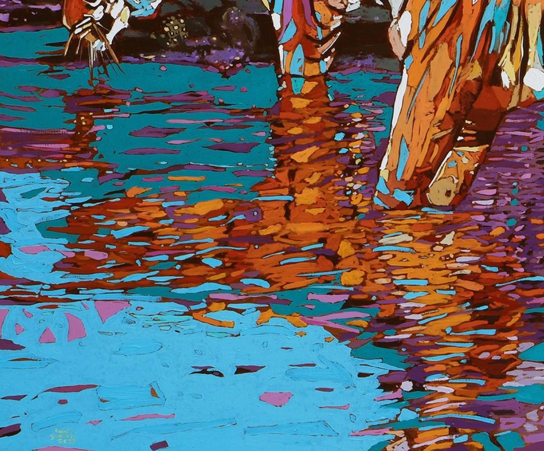 Tigres 07. Peinture à l'huile figurative et expressive, colorée, animaux, polonaise - Autres styles artistiques Painting par Rafał Gadowski