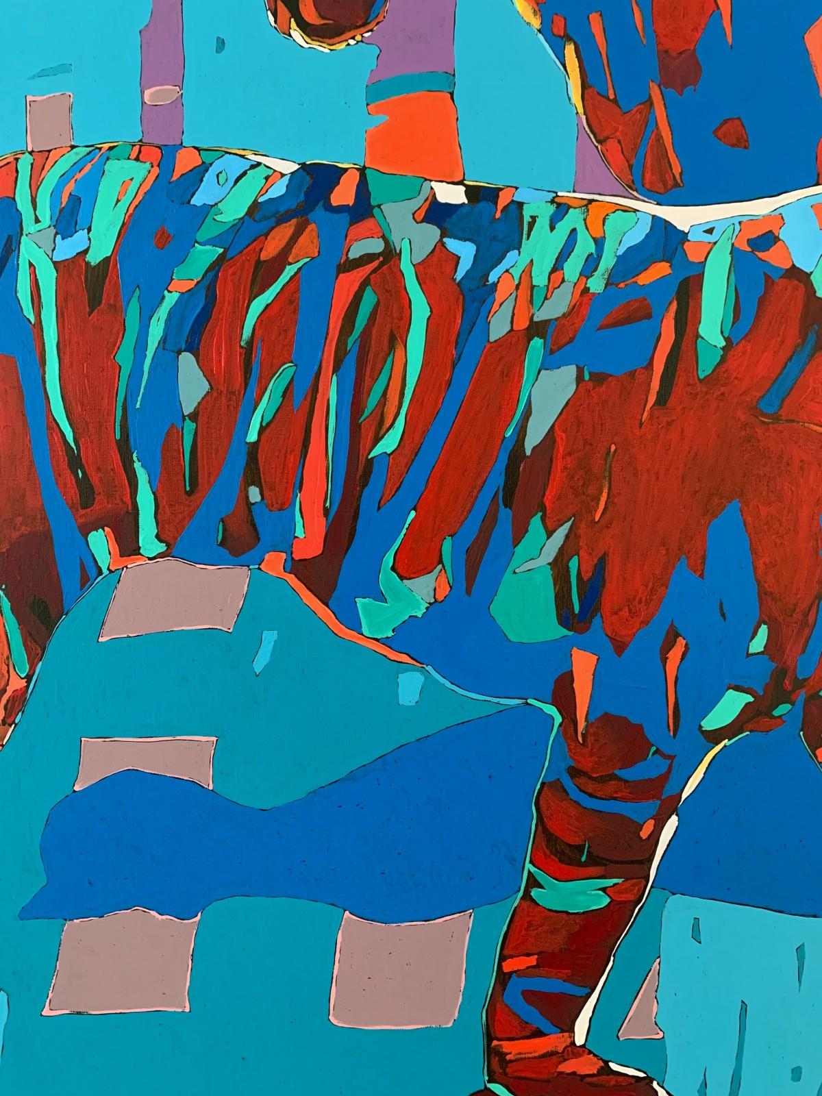 Tigers 2. Contemporary Figurative Oil Painting, Pop art, Animals, Polish artist - Blue Animal Painting by Rafał Gadowski