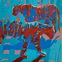 Tigres 2. Peinture à l'huile figurative contemporaine, Pop art, Artistics, artiste polonais
