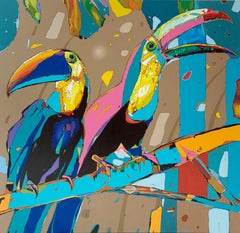 Toucans 11 - Peinture  l'huile figurative, Pop art, Animals, artiste polonais