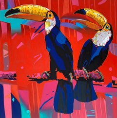 Toucans 14. Figurative Expressive Oil Painting, Colorful, Animals, Polish