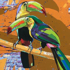 Toucans 17. Figurative Oil Painting, Colorful, Pop art, Animals, Polish artist