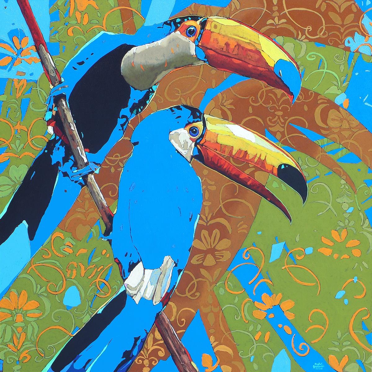Toucans 21 - XXI Century, Contemporary Figurative Oil Painting, Animals, Pop art