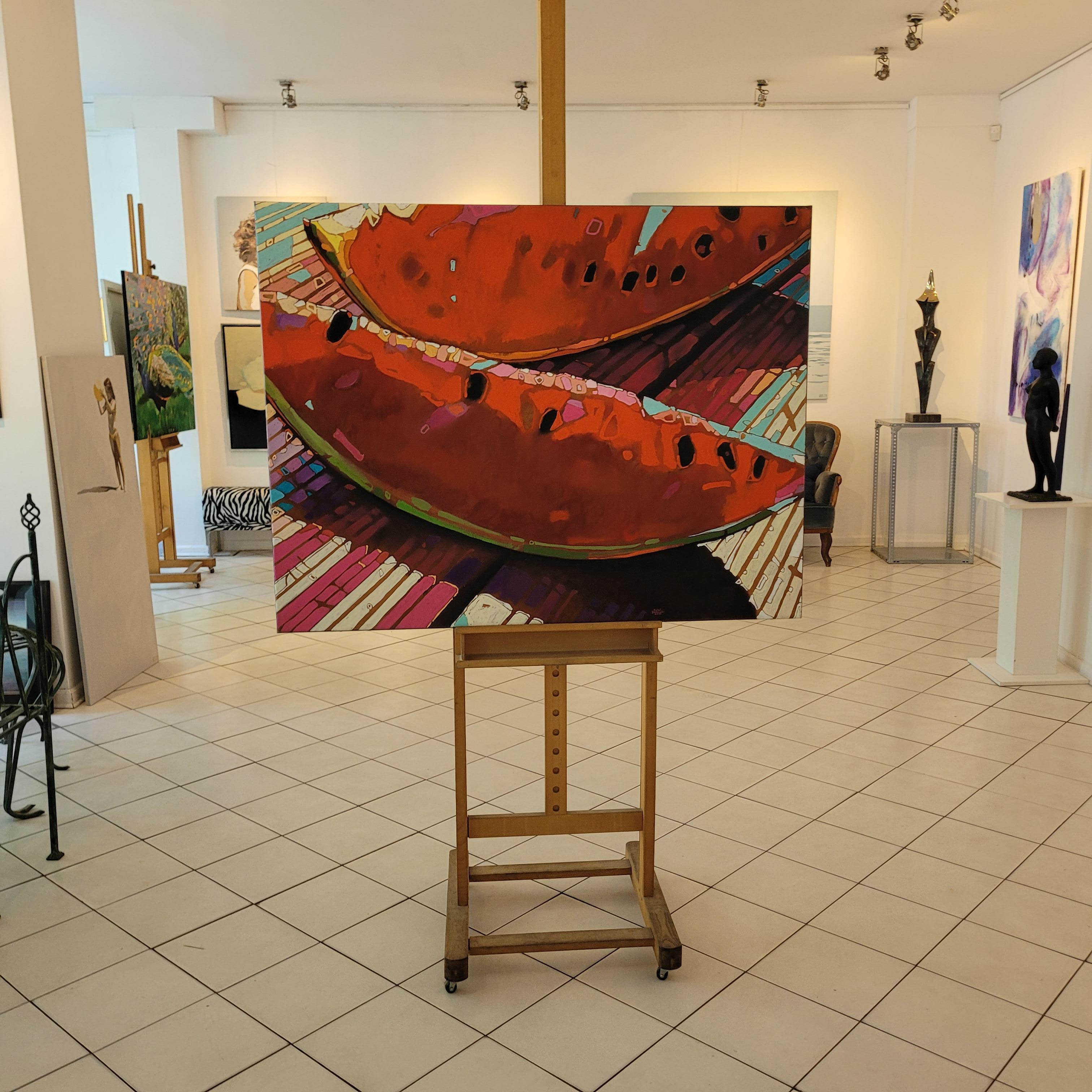 Wassermelone 05. Figurative, Obst-, farbenfrohe Pop-Art-Stillleben, Polnische Kunst im Angebot 6