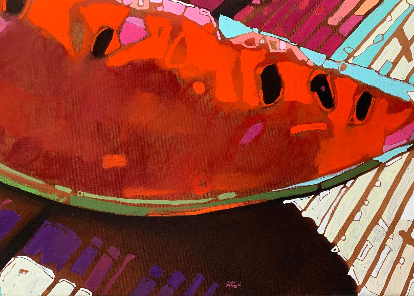 Anguria 05. Figurativo, Frutta, Pop art colorata Natura morta, Arte polacca - Painting di Rafał Gadowski