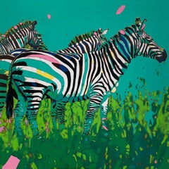 Zebras 08 - Oil painting, Contemporary Figurative, Pop art, Animals, Vibrant