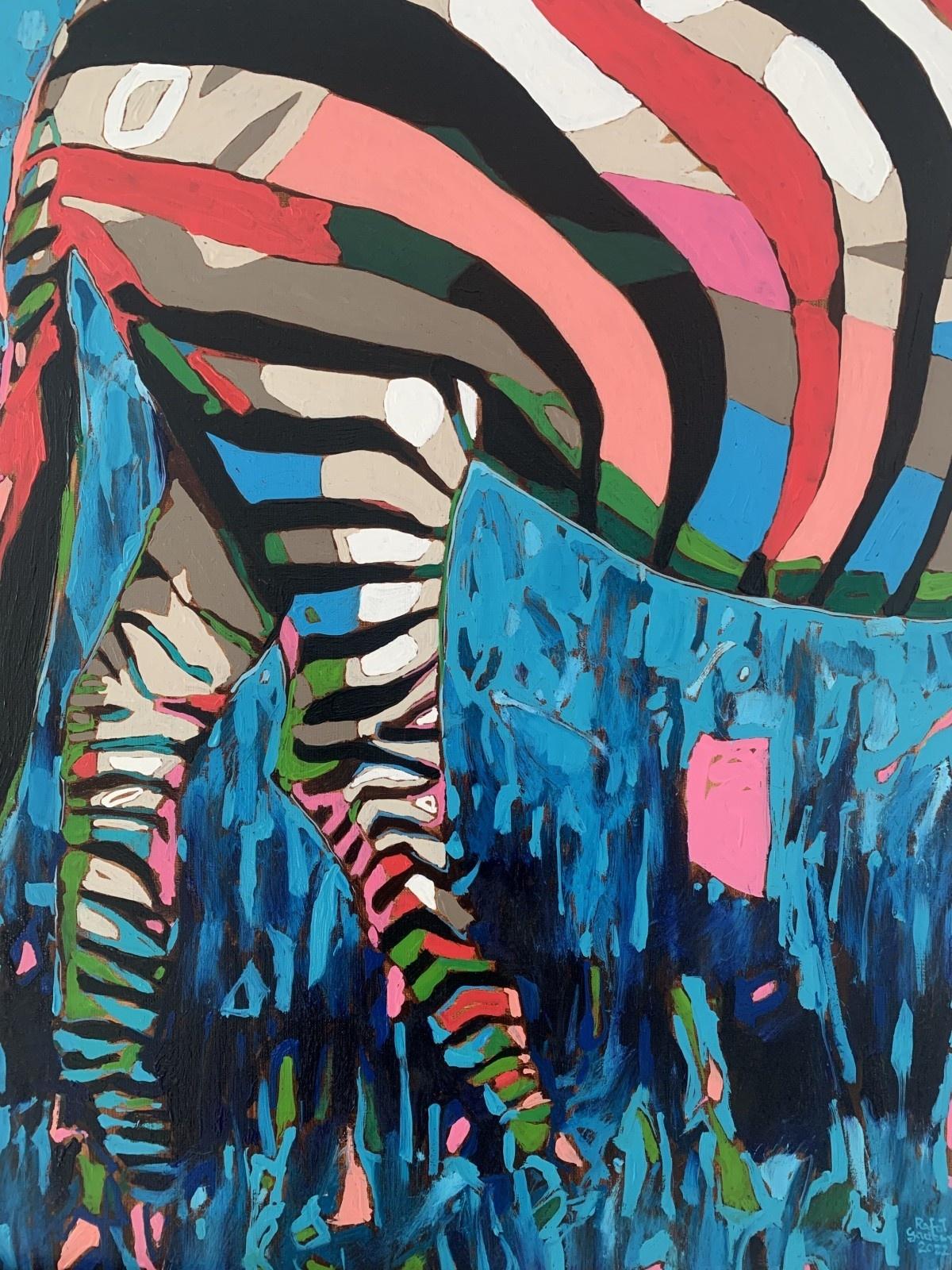 Zebras - Peinture à l'huile figurative contemporaine, Pop art, animaux, artiste polonais - Autres styles artistiques Painting par Rafał Gadowski