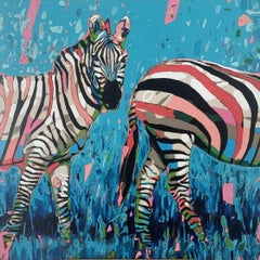 Zebras - Contemporary Figurative Oil Painting, Pop art, Animals, Polish artist