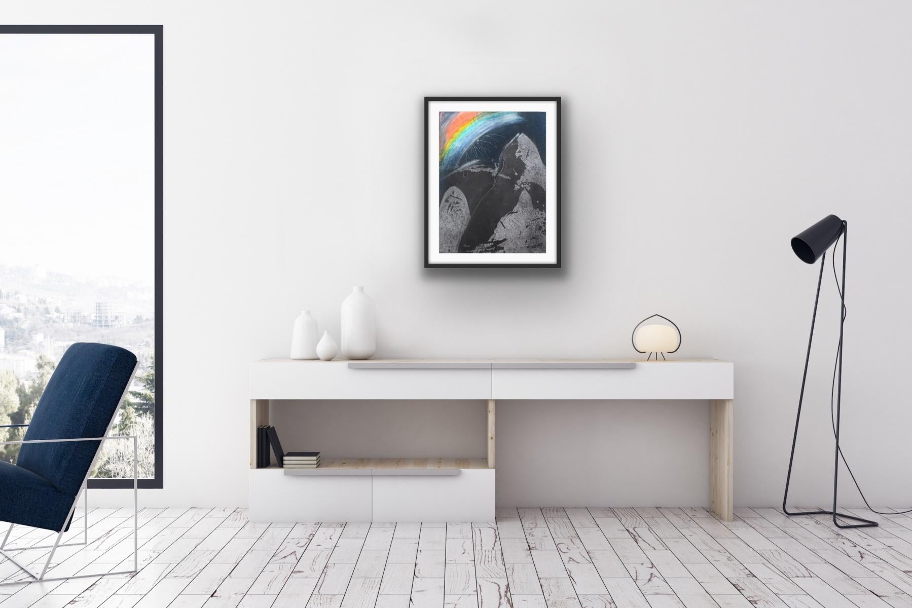 Ararat - 20. Jahrhundert, Abstrakter Radierungsdruck, Dunkle Farben, Regenbogen, Polnische Kunst (Grau), Abstract Print, von Rafal Strent