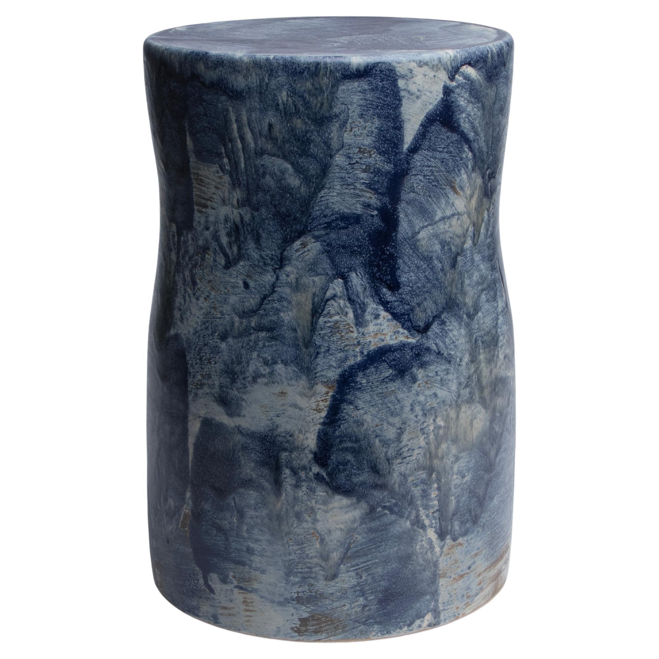 Rafale Unique Glazed Stoneware Stool by Pascale Girardin For Sale