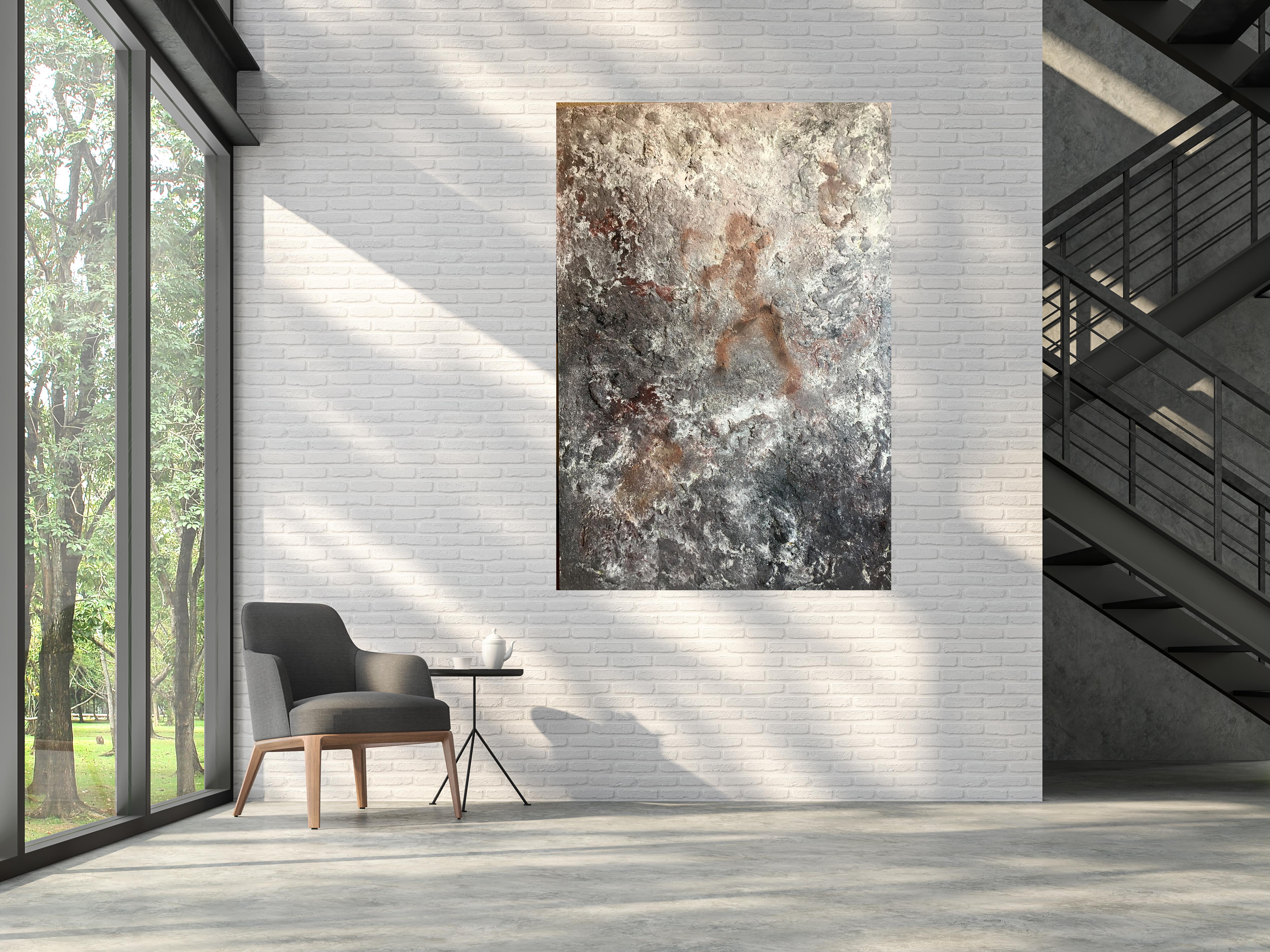 HOMO SAPIENS  Gemischte Medien . 90 X130 cm. Acrylmalerei (Grau), Abstract Painting, von Rafel  EGEA