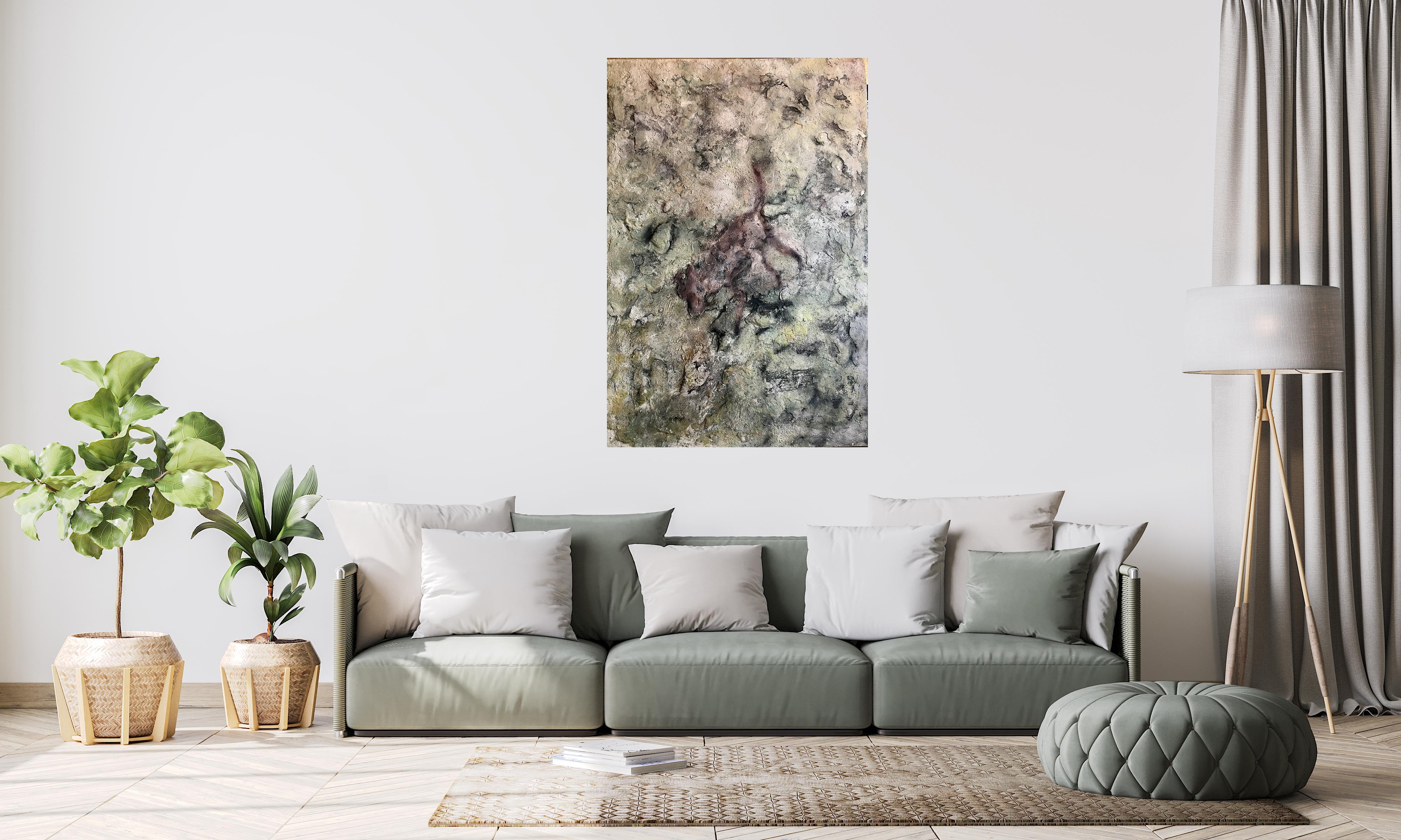 Rafel Egea  Policrom verticale II Tecnica mista. 130x90 cm. Pittura acrilica - Abstract Painting Grigio di Rafel  EGEA