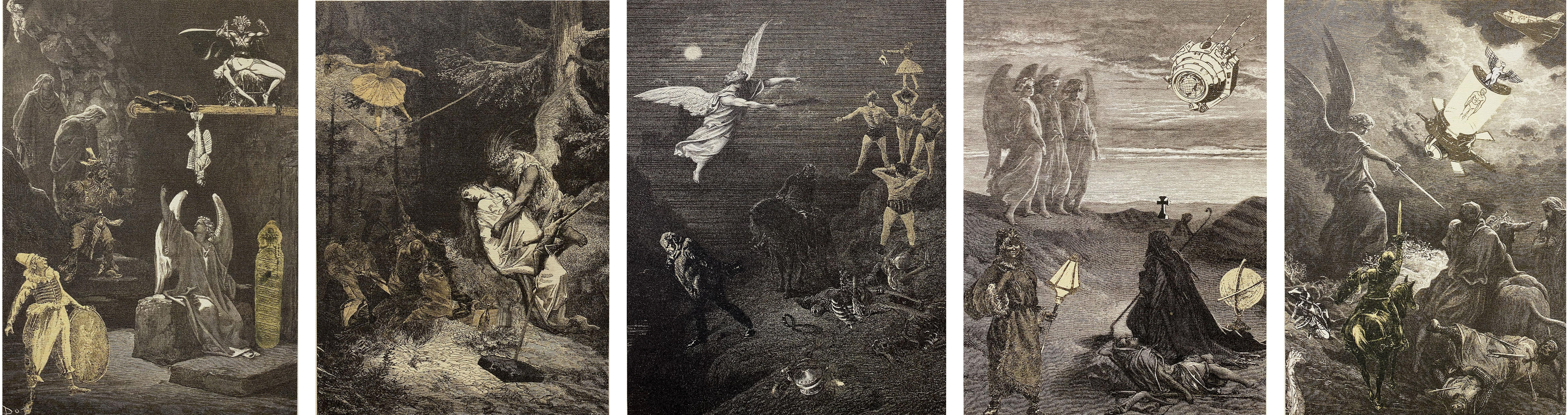 UV Print on Canvas / 5 Edition

Rafet Arslan produced this series as a handmade collage in 2010, using Gustav Dore's two series titled 'Angels and the Dead' as a backdrop. He created his own story on the floors with pieces he selected from his own