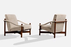 Raffaela Crespi Attribution, Lounge Chairs, Wood, Fabric, Brazil, 1960s