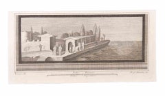 Antique Seascape With Monuments - Etching by Raffaele Barone  - 18th Century