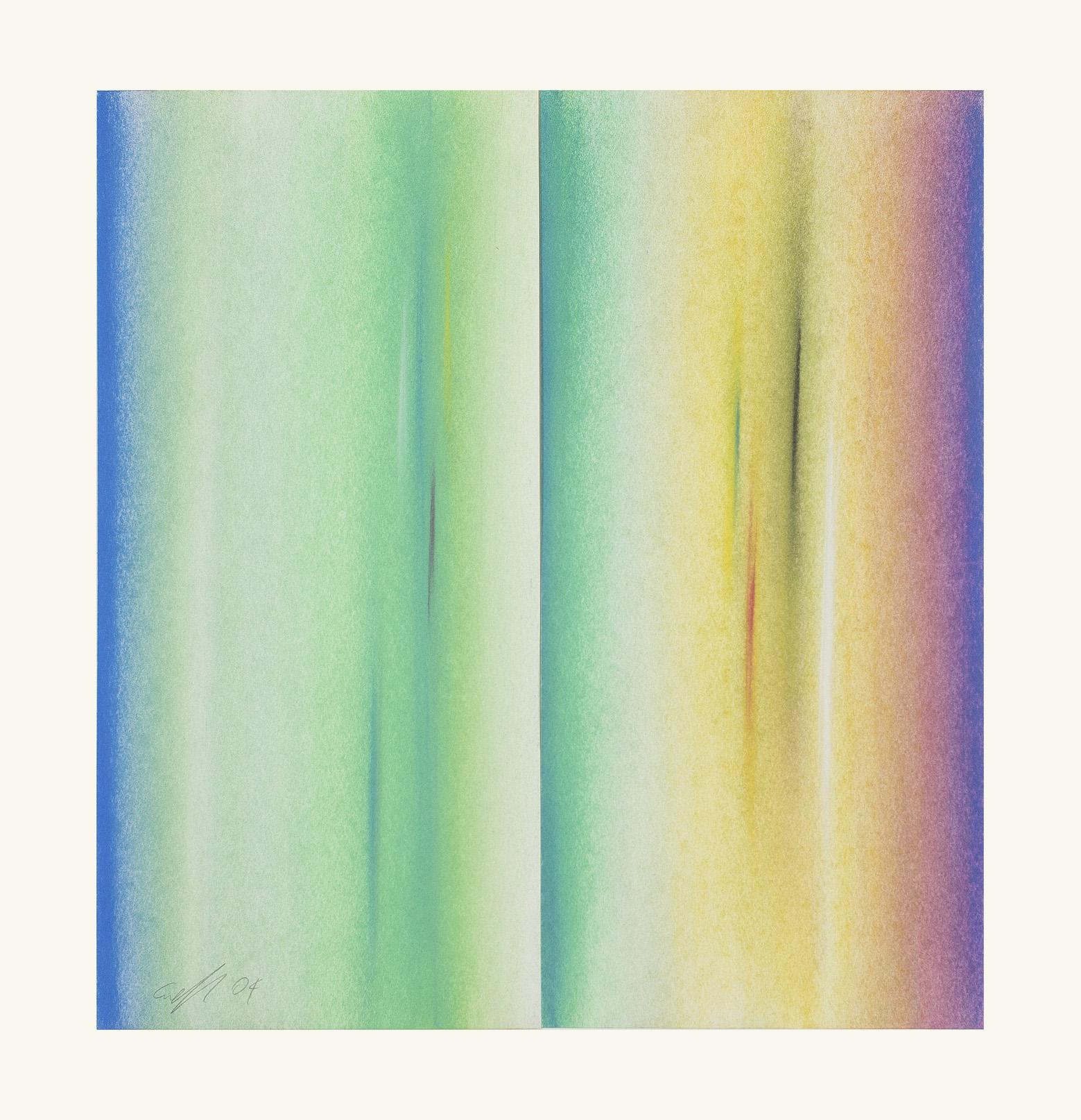 Continuum Green 57x57cm pittura astratta contemporanea italiana pastello su carta - Painting Astratto di Raffaele Cioffi