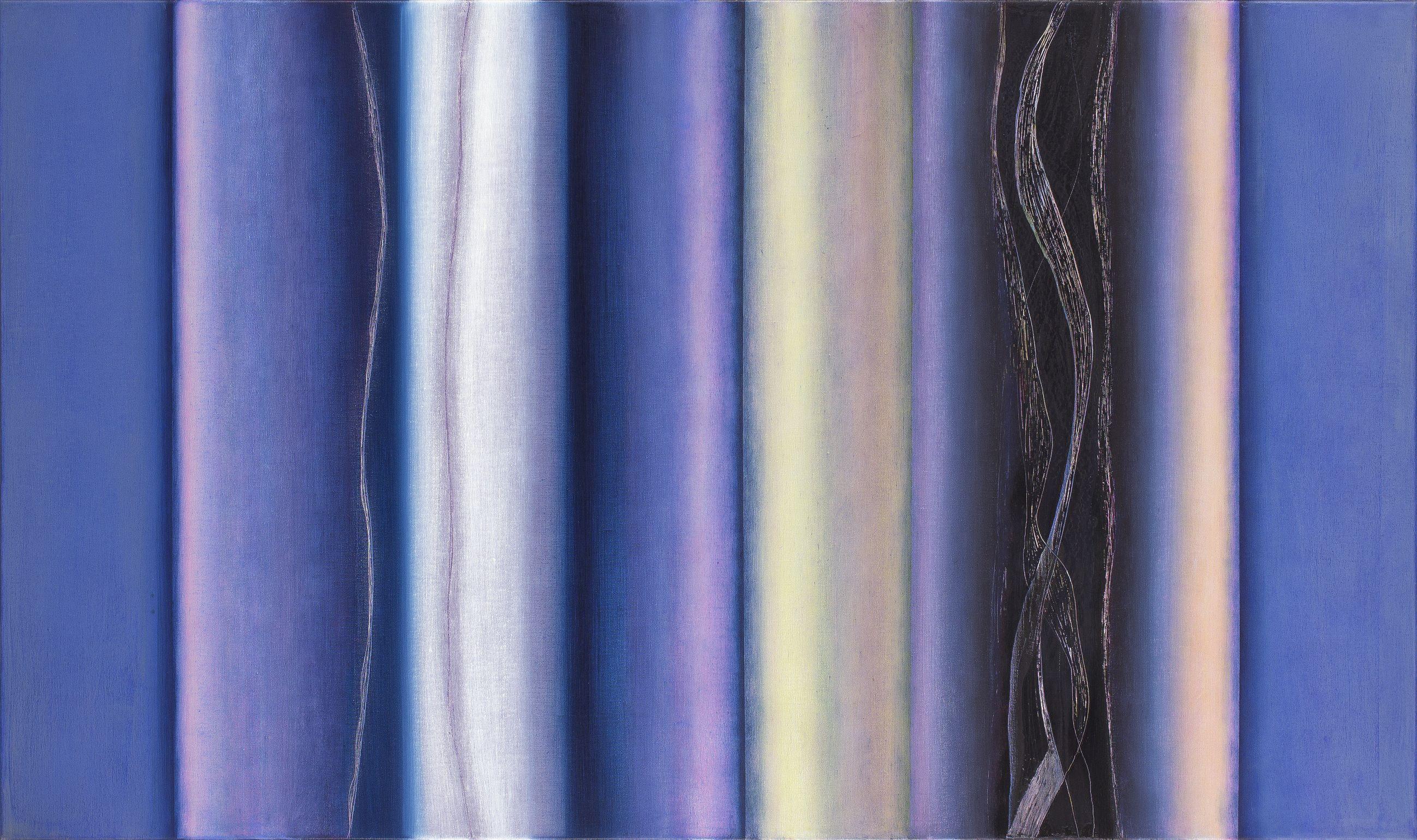 Raffaele Cioffi Abstract Painting - "Sipario" contemporary Italian abstract painting oil on canvas blue black 