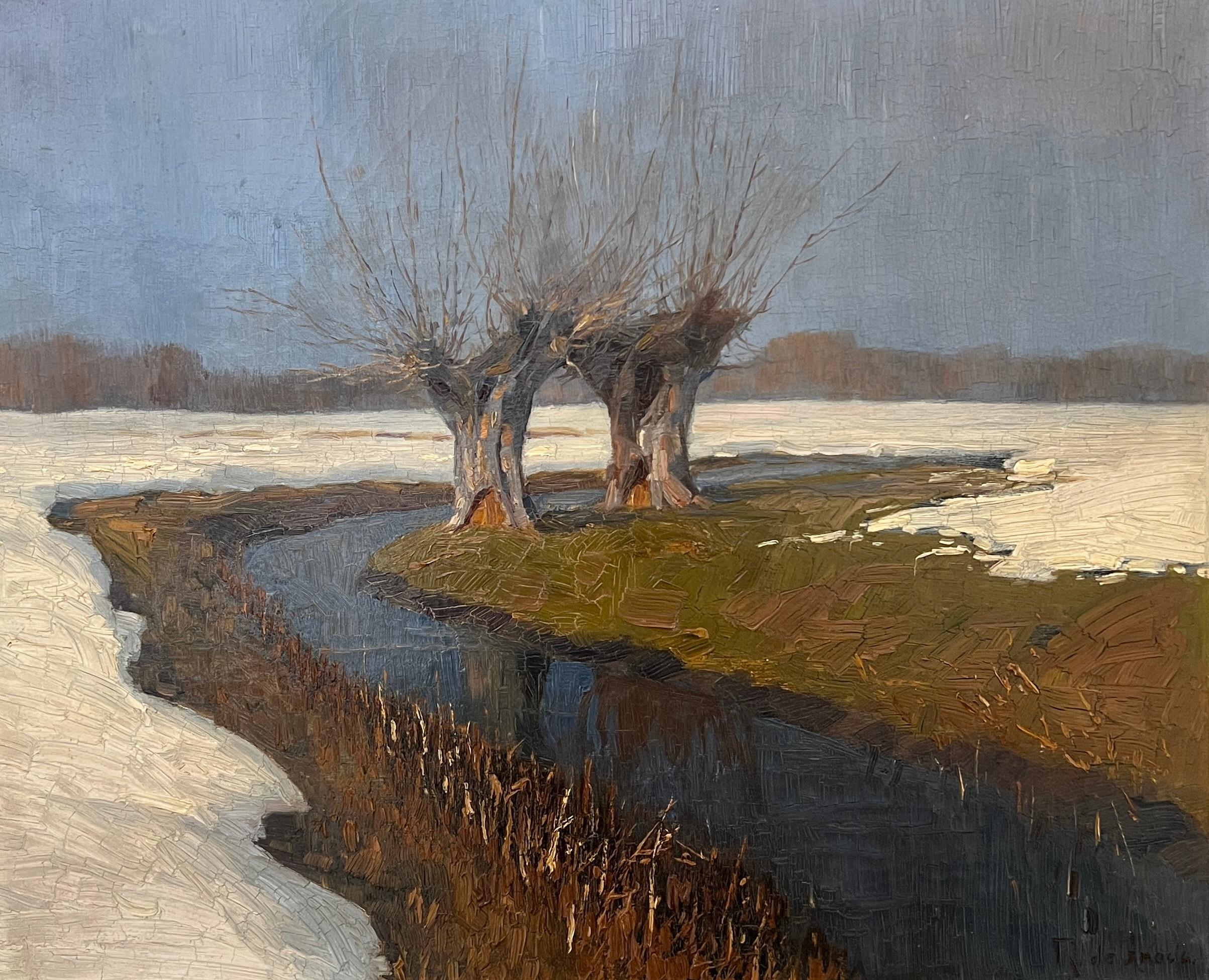 Raffaele De Grada Landscape Painting - Landscape in winter