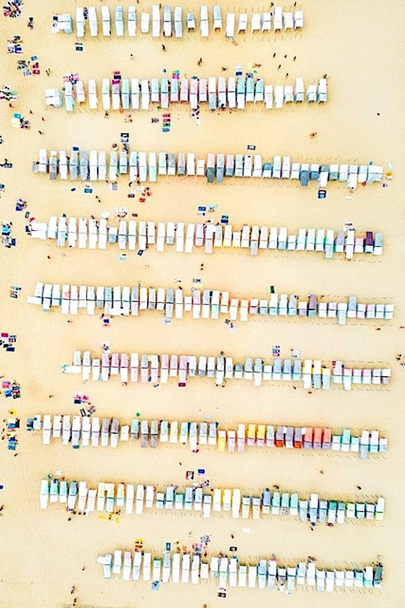 Nazare Umbrellas 1/3 - Can also be vertical - aerial shot - Photograph by Raffaele Ferrari 