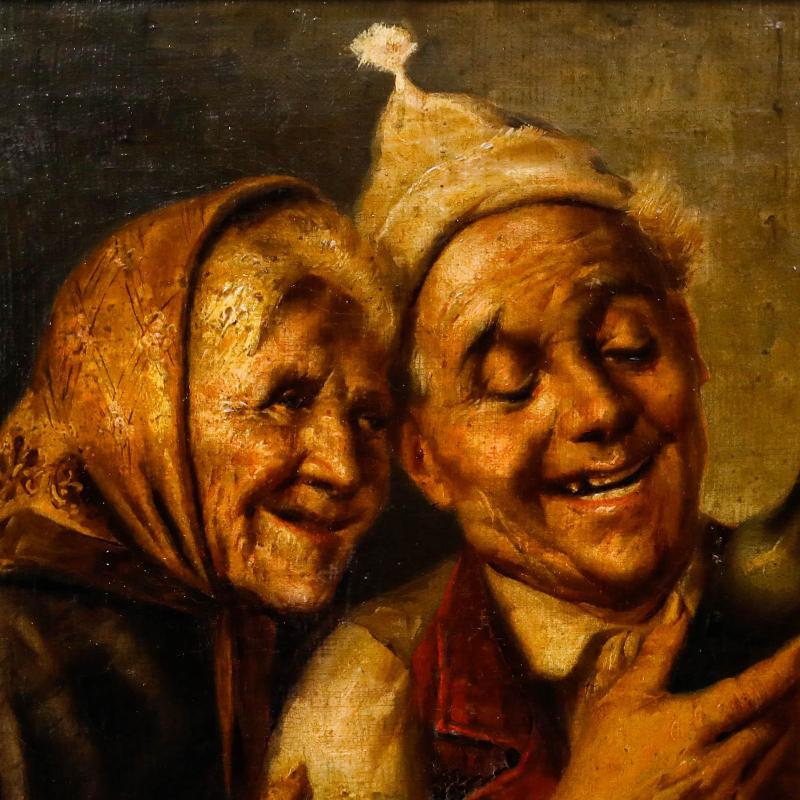 R. Frigerio (1875-1948) nach P. Massani - Öl, Der Weinhändler und seine Frau im Angebot 1