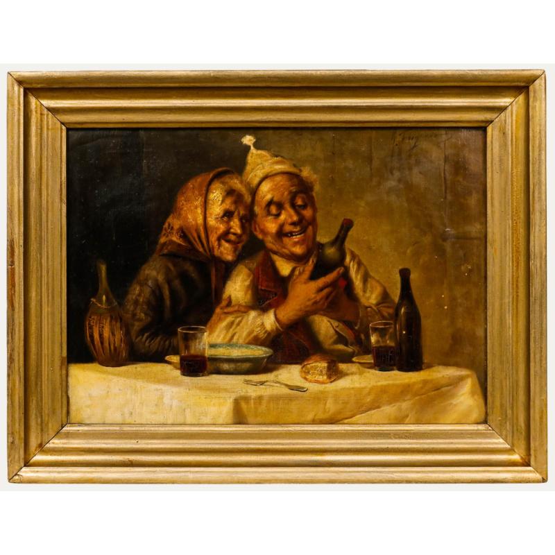 Raffaele Frigerio Figurative Painting – R. Frigerio (1875-1948) nach P. Massani - Öl, Der Weinhändler und seine Frau