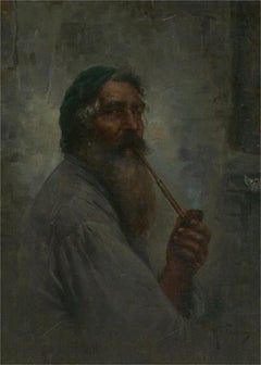 Raffaele Frigerio (1875-1948) - Early 20th Century Oil, Artist With His Pipe