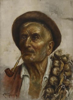 Raffaele Frigerio (1875-1948) - Early 20th Century Oil, The Garlic Picker