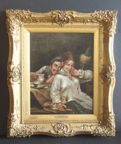 Raffaele Frigerio Tavern Scene Oil Painting Entitled "Flirtation