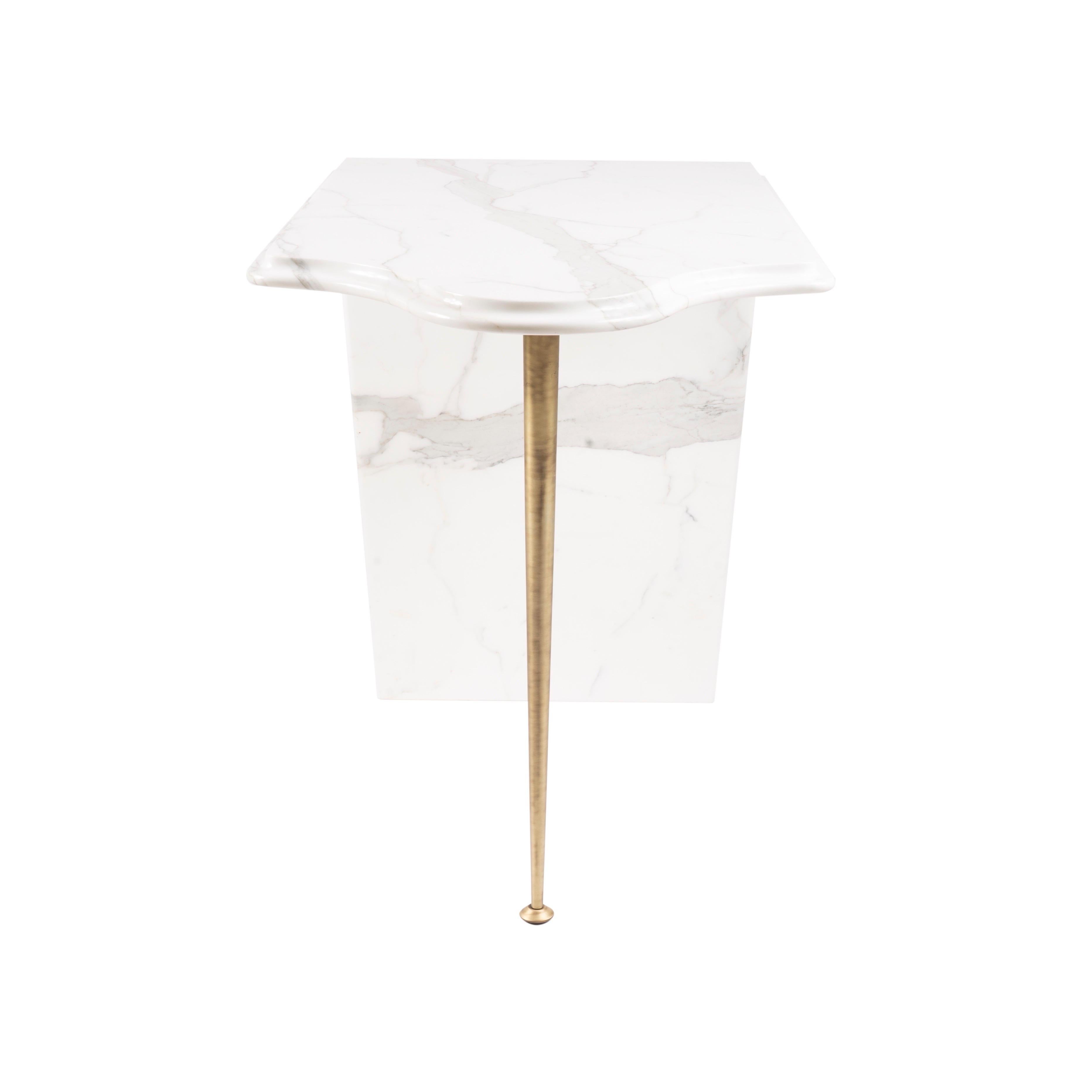 Hand-Carved Raffaele Fusco Console Tables Calacatta Marble 21th Century Modern Tables  For Sale