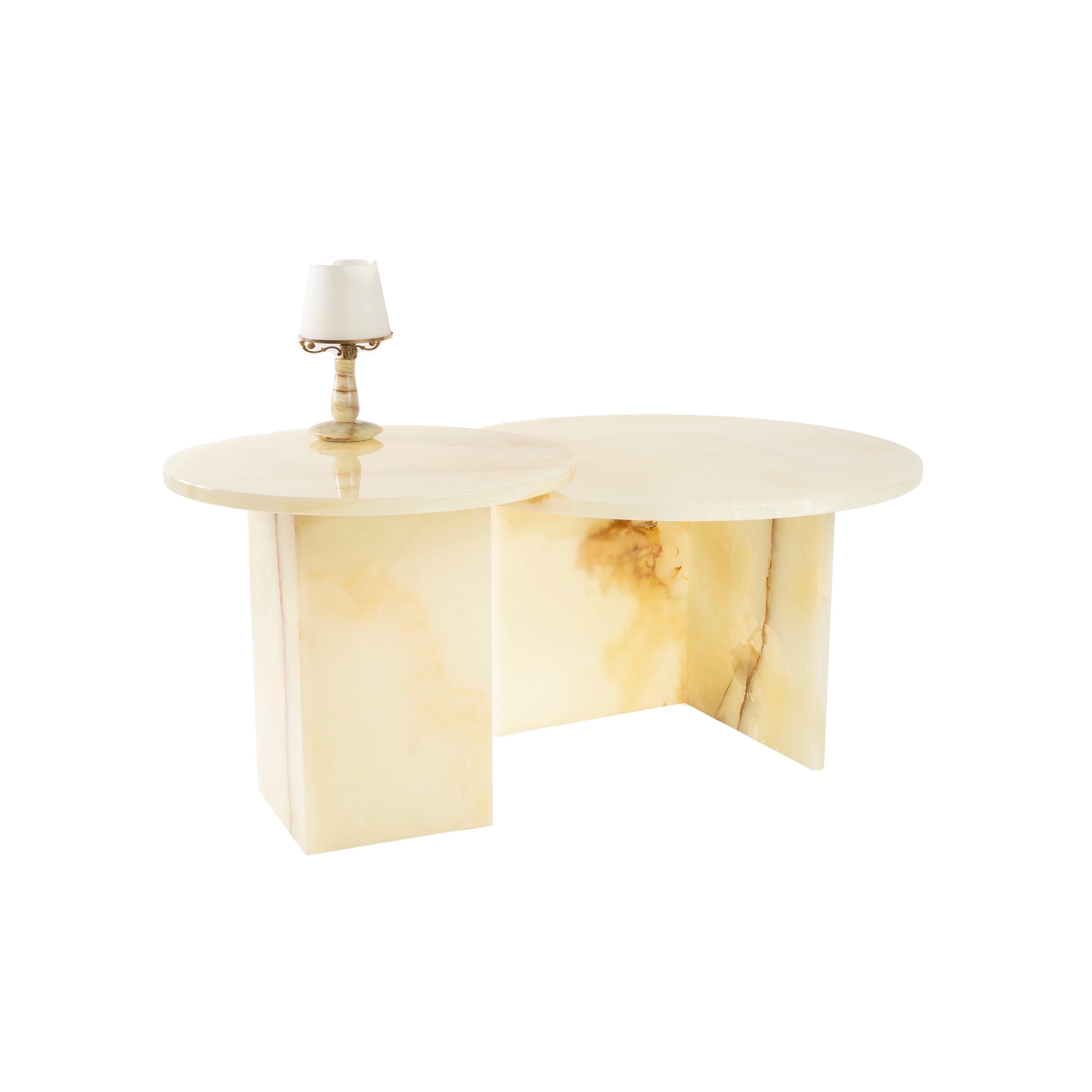 Italian Raffaele Fusco Marble Side Tables Set Green Onyx 21th Century Modern Design For Sale